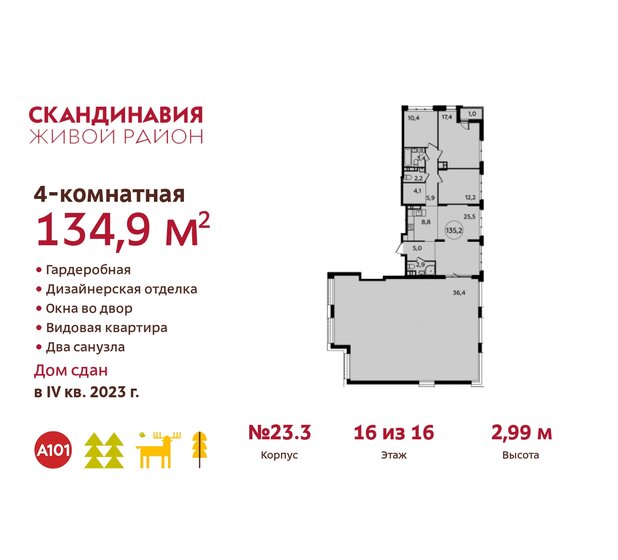 134,9 м², 4-комнатная квартира 37 491 260 ₽ - изображение 41