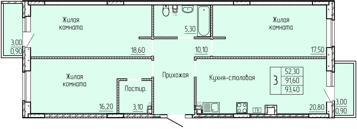 92,4 м², 3-комнатная квартира 7 800 000 ₽ - изображение 1