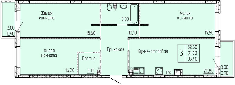 92,4 м², 3-комнатная квартира 7 800 000 ₽ - изображение 7