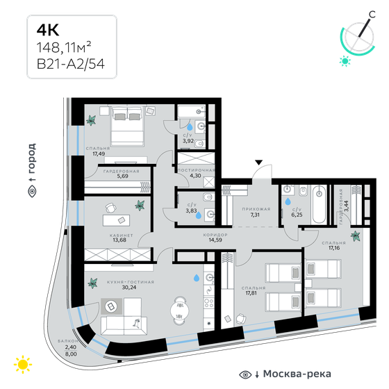 148,1 м², 4-комнатная квартира 65 701 596 ₽ - изображение 1