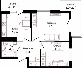 57,1 м², 2-комнатная квартира 7 862 670 ₽ - изображение 25