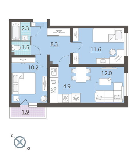 51,4 м², 2-комнатная квартира 5 857 132 ₽ - изображение 1