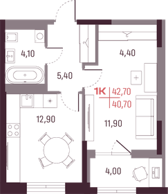 Квартира 40,7 м², 1-комнатная - изображение 1