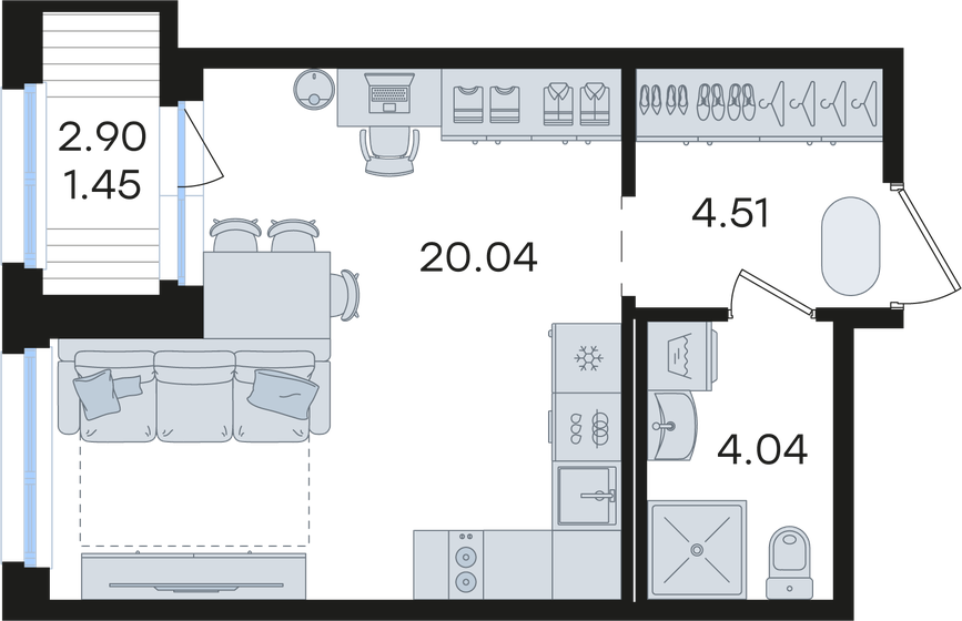 21,6 м², апартаменты-студия 6 200 000 ₽ - изображение 58