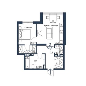 Квартира 56,1 м², 2-комнатная - изображение 1