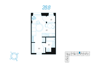 Квартира 28,8 м², 1-комнатная - изображение 1