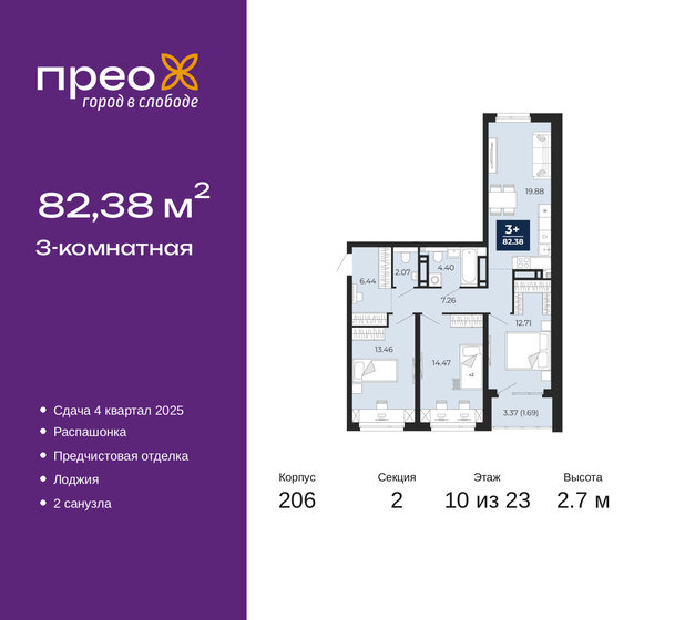 82,4 м², 3-комнатная квартира 9 926 700 ₽ - изображение 38
