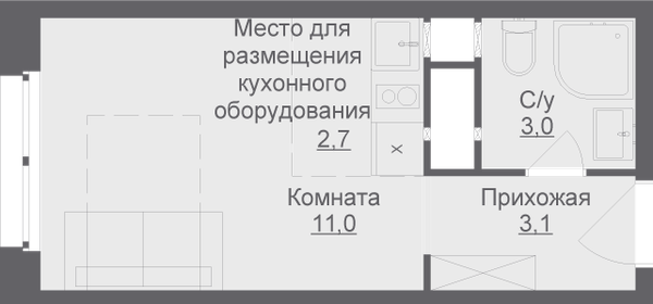 Квартира 19,8 м², студия - изображение 1