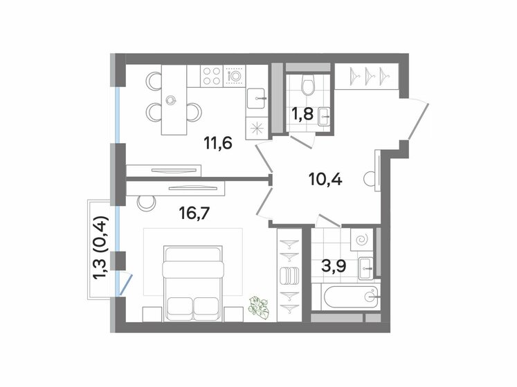 44,8 м², 1-комнатная квартира 7 552 237 ₽ - изображение 1