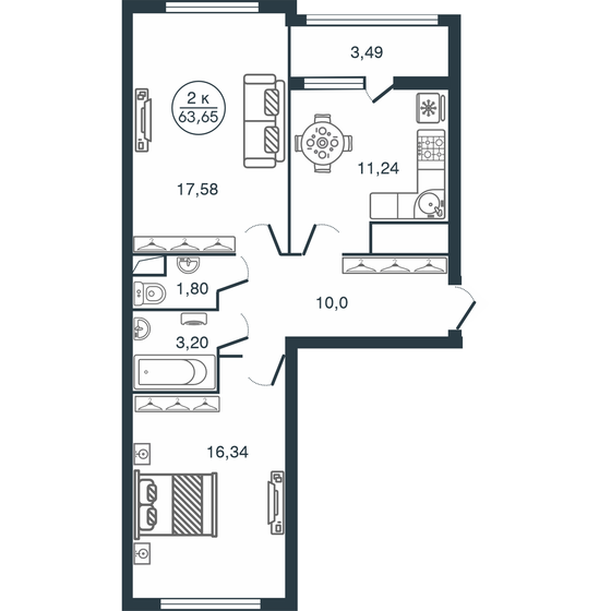 63,7 м², 2-комнатная квартира 6 983 678 ₽ - изображение 23