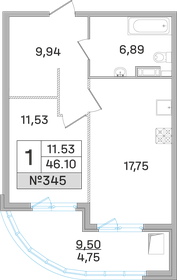 Квартира 46,1 м², 1-комнатная - изображение 1