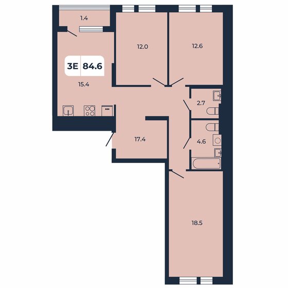 84,6 м², 3-комнатная квартира 8 629 200 ₽ - изображение 1