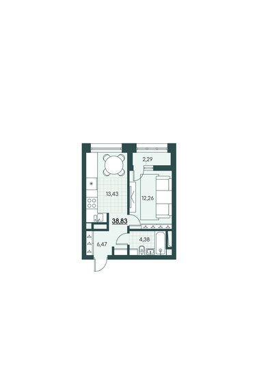 38,8 м², 1-комнатная квартира 3 450 000 ₽ - изображение 1