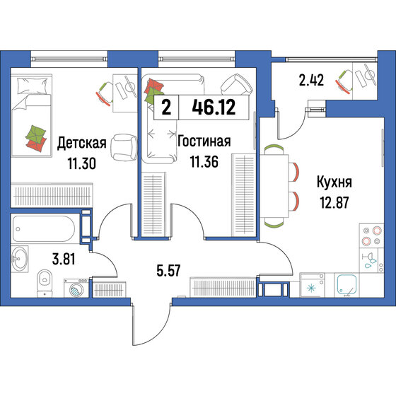46,1 м², 2-комнатная квартира 7 203 944 ₽ - изображение 1
