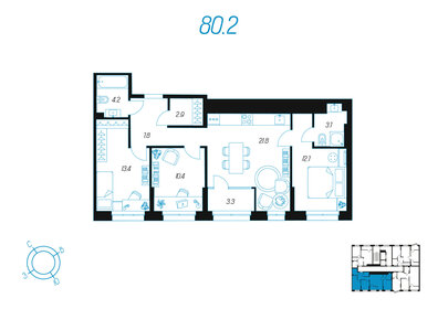 70 м², 3-комнатная квартира 12 300 000 ₽ - изображение 45