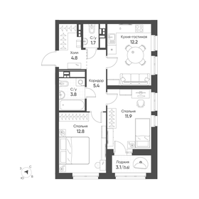 Квартира 54,2 м², 2-комнатная - изображение 1