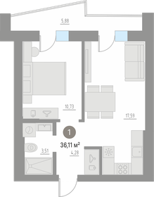 36,8 м², 1-комнатная квартира 5 800 000 ₽ - изображение 4