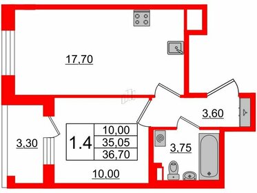 Квартира 35,1 м², 1-комнатная - изображение 1