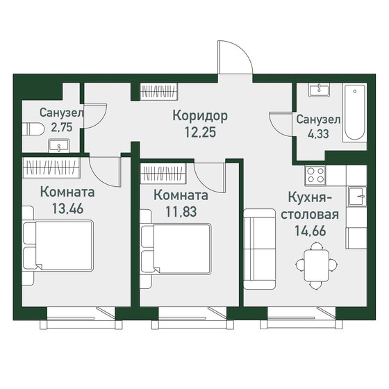 59,3 м², 2-комнатная квартира 7 113 600 ₽ - изображение 1