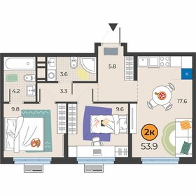 54 м², 2-комнатная квартира 7 244 770 ₽ - изображение 14
