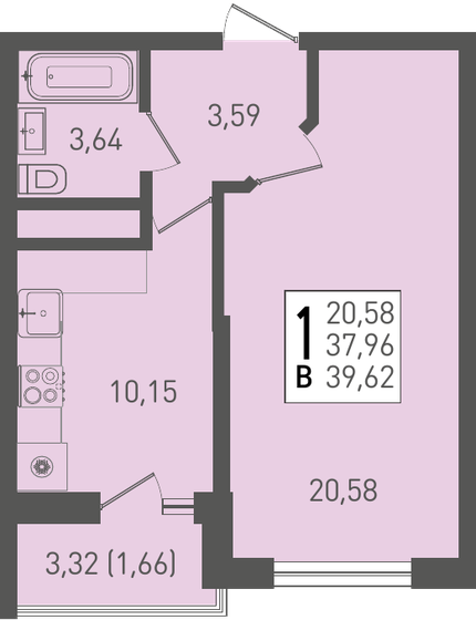 39,6 м², 1-комнатная квартира 5 071 360 ₽ - изображение 1