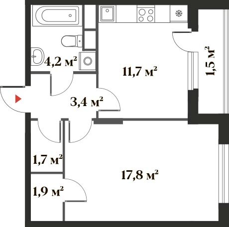 42,2 м², 1-комнатная квартира 11 351 783 ₽ - изображение 1