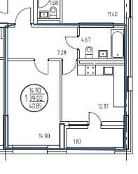 Квартира 40,9 м², 1-комнатная - изображение 1