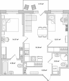 Квартира 60,6 м², 2-комнатная - изображение 1