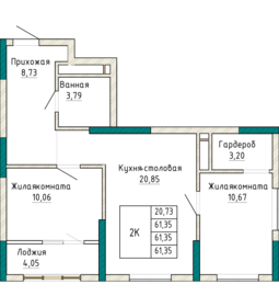 61 м², 2-комнатная квартира 8 489 000 ₽ - изображение 16