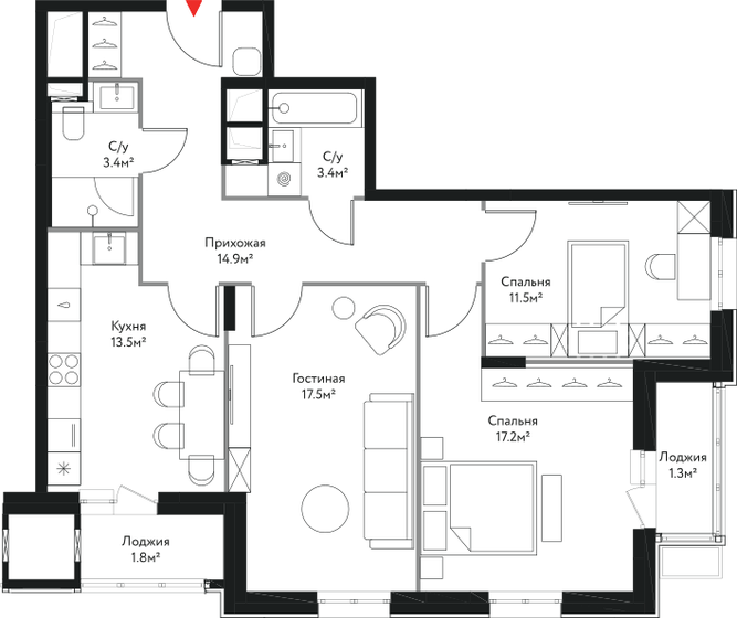 84,5 м², 3-комнатная квартира 27 574 294 ₽ - изображение 1