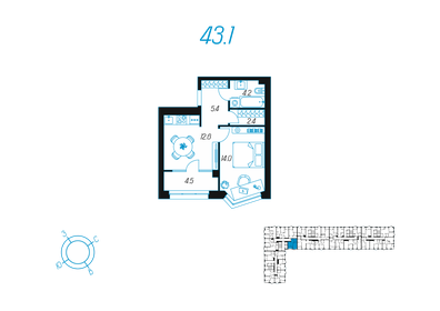 44,2 м², 1-комнатная квартира 6 540 000 ₽ - изображение 80