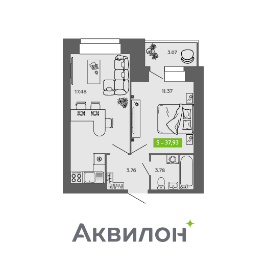 37,9 м², 1-комнатная квартира 4 798 710 ₽ - изображение 1