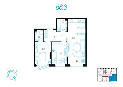 Квартира 68,3 м², 2-комнатная - изображение 1