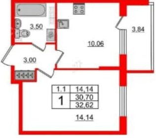 31,7 м², 1-комнатная квартира 5 800 000 ₽ - изображение 107