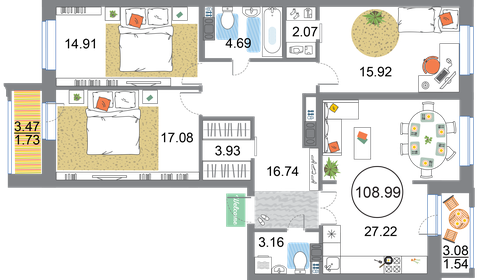 117,3 м², 3-комнатная квартира 32 293 404 ₽ - изображение 63