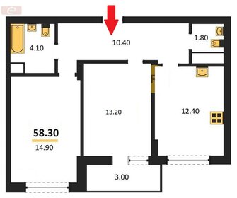 Квартира 58,3 м², 2-комнатная - изображение 2