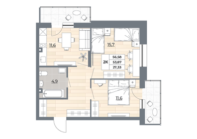 55,7 м², 2-комнатная квартира 8 690 000 ₽ - изображение 31