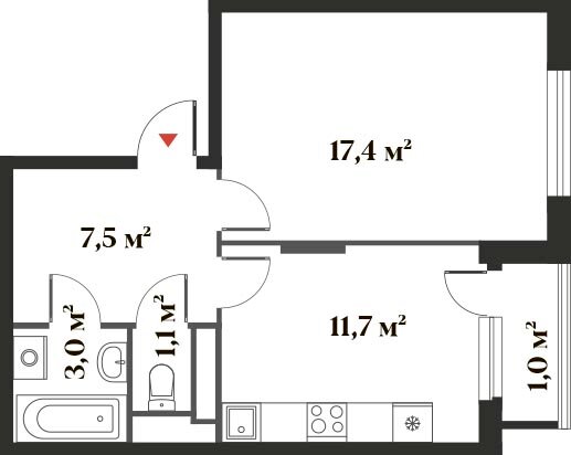 41,7 м², 1-комнатная квартира 11 149 538 ₽ - изображение 1