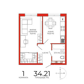 Квартира 34,2 м², 1-комнатная - изображение 1