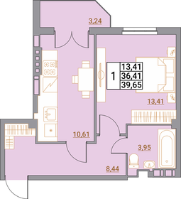 Квартира 39,8 м², 1-комнатная - изображение 1