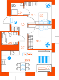 54,8 м², 2-комнатная квартира 5 900 000 ₽ - изображение 144