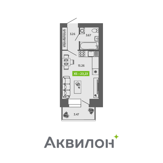 23,2 м², квартира-студия 2 996 184 ₽ - изображение 1