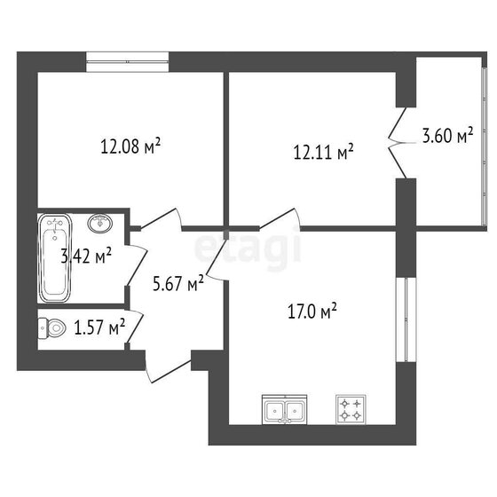59,3 м², 2-комнатная квартира 15 000 000 ₽ - изображение 1