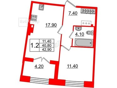 Квартира 42,9 м², 1-комнатная - изображение 1