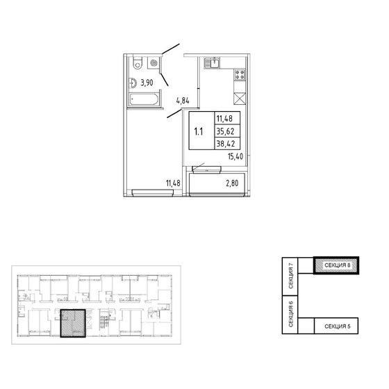 38,4 м², 1-комнатная квартира 5 930 000 ₽ - изображение 1