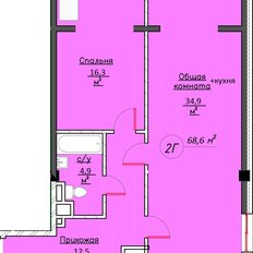 Квартира 56 м², 1-комнатная - изображение 3