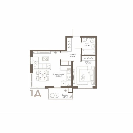 42,8 м², 1-комнатная квартира 4 405 310 ₽ - изображение 1