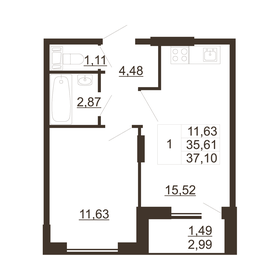 44,2 м², 1-комнатная квартира 5 334 200 ₽ - изображение 24