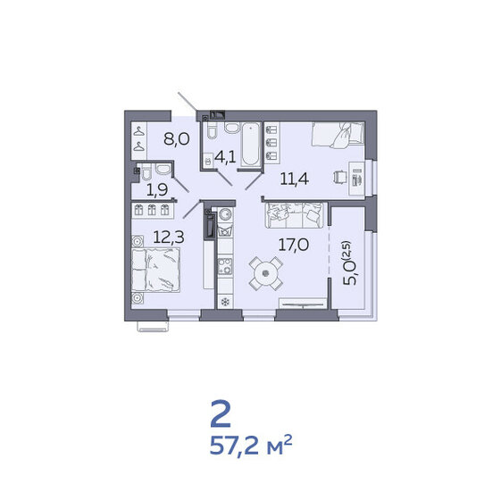 57,2 м², 2-комнатная квартира 6 133 000 ₽ - изображение 12