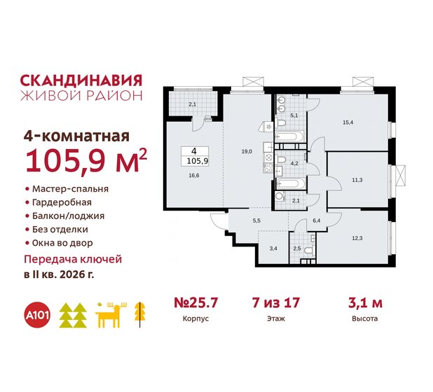 105,9 м², 4-комнатная квартира 24 385 092 ₽ - изображение 36